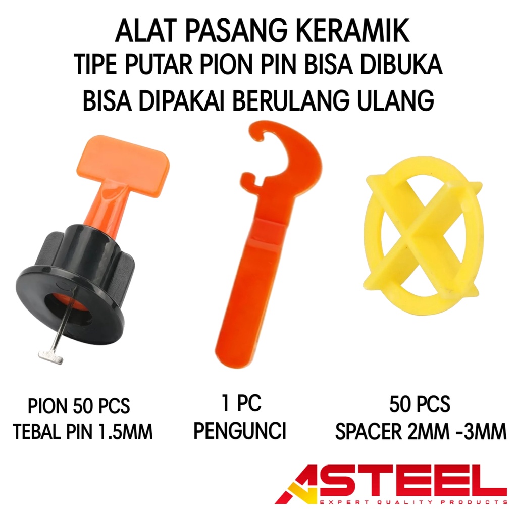 ASTEEL Alat pasang perata keramik model putar spacer tile leveling system reusable+spacer 2mm-3mm