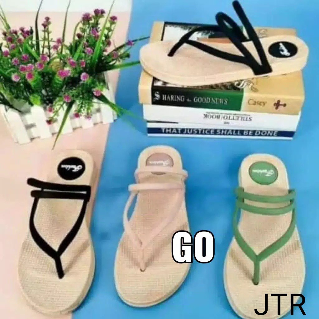 gof PUFFY Import JAPIT TALI ROTAN Sepatu Sandal Wanita Teplek Sepatu Sandal Cewek Flat Jelly