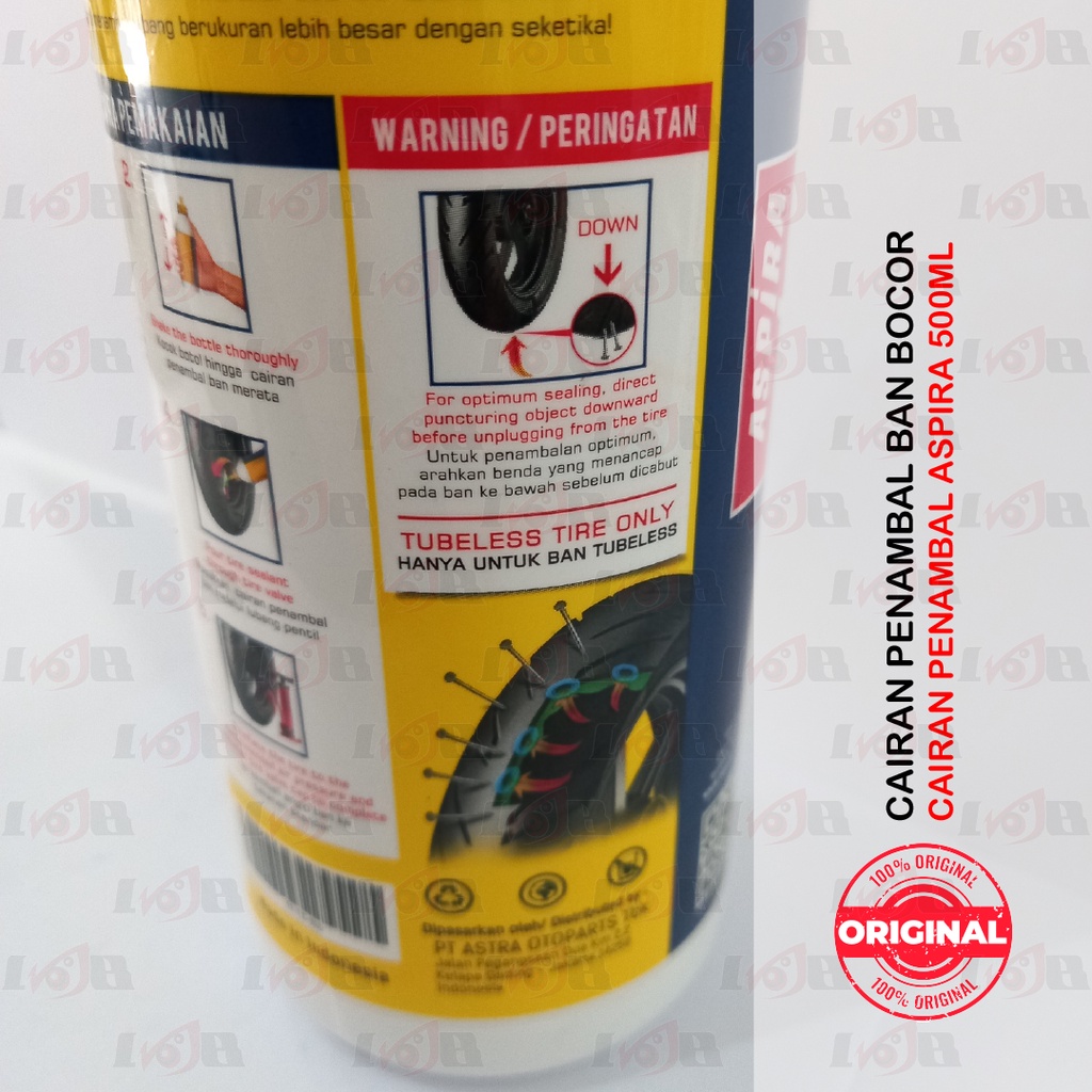 ASPIRA Cairan Anti Bocor 500ml Tambal Ban Tubeles Tire Sealant Motor Mobil Anti Ranjau Paku Protech