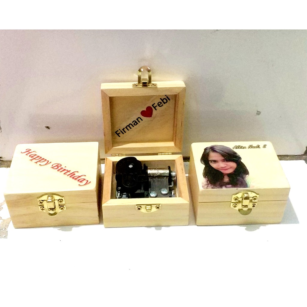 Music Box Kotak  Music Kayu  Custom  FOTO DAN TULISAN 