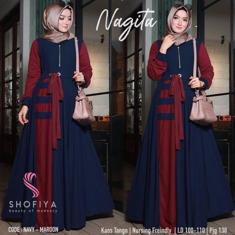 Busana Muslimah Dres Gamis Cewek Syari Berg Misbie Fatin Murah bahan adem Jepang Black Cherry S8K5
