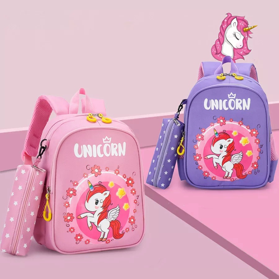 Tas Ransel Anak Sekolah Ngaji Perempuan Tk Sd karakter Motif Unicorn