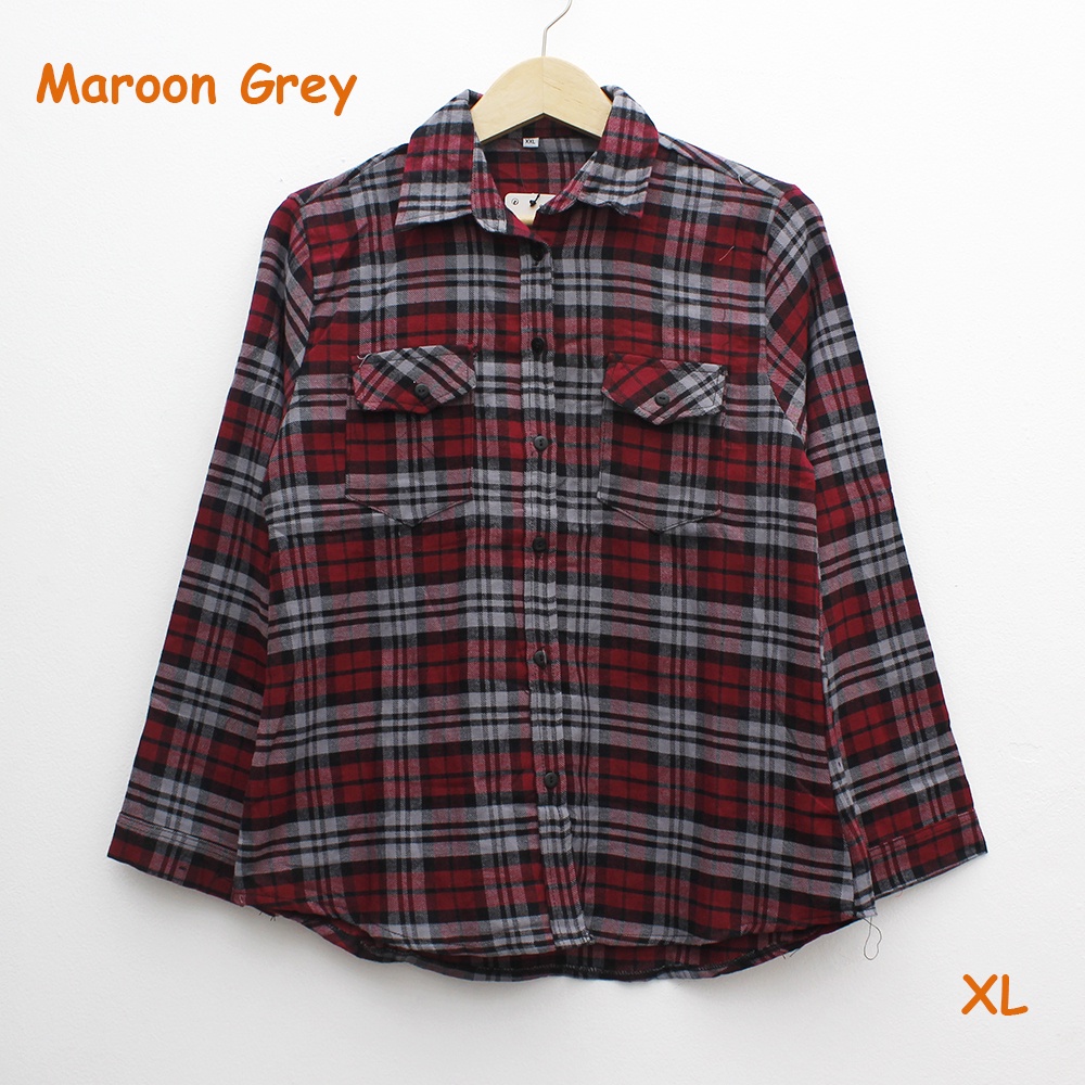 𝑱𝒂𝒌𝒂𝒓𝒕𝒂𝑭𝒂𝒔𝒉𝒊𝒐𝒏 kemeja flanel cewek XL basic kotak lengan panjang big size tartan shirt top