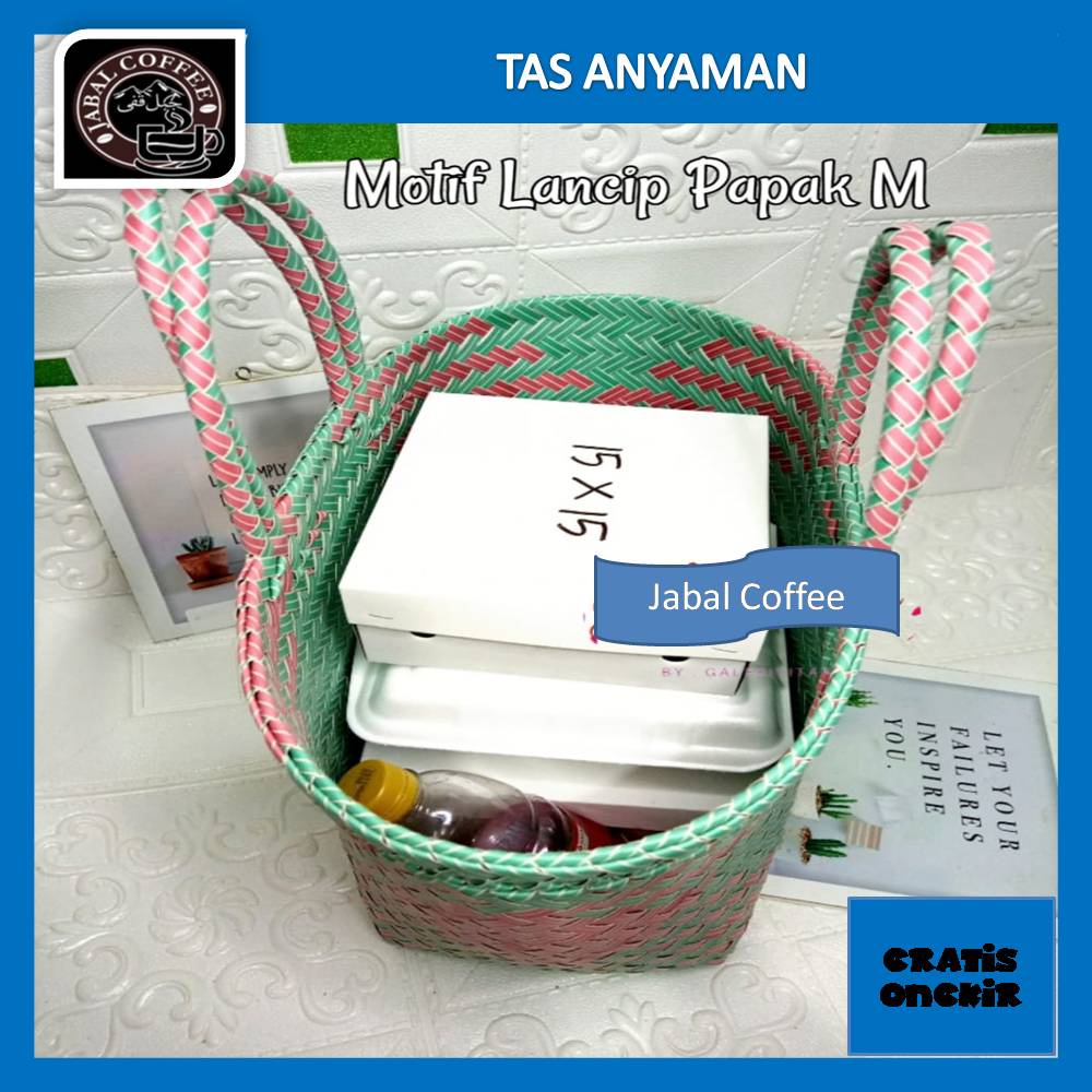 Tas Anyaman Plastik Lancip Papak Ukuran M Sedang / Tas Belanja / Tas Hajatan Hampers 02