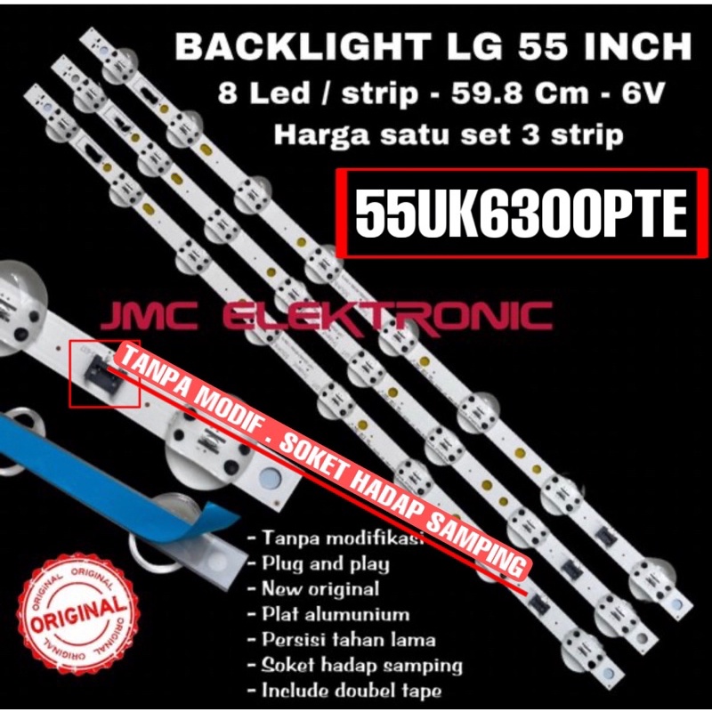 BACKLIGHT TV LG 55 INC 55UK6300 55UK6300PTE 55UK6470PTE 55UK6470 LAMPU BL 55IN 8K LENSA BESAR MATA KODOK 8 KANCING 6V