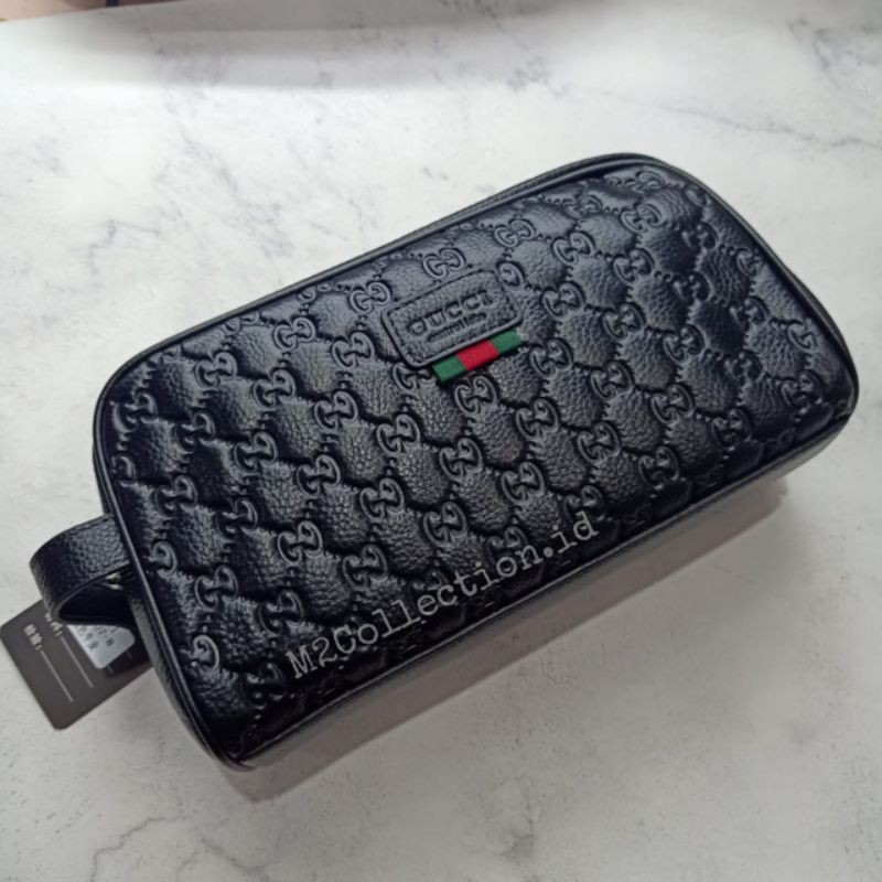 Pouch Bag Gucci/Clutch Gucci Leather Embos Tas Tangan Handbag Kulit Asli Import