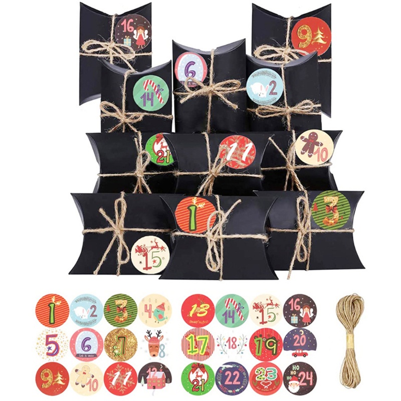 Zzz 24 Set Kotak Permen / Hadiah Natal Bentuk Bantal Dengan Angka + Kalender Advent