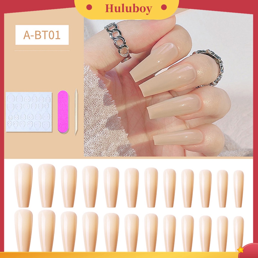 Huluboy Huluboy♡ 24pcs / Box Kuku Palsu Ultra Tipis Warna Gradasi Untuk Manicure