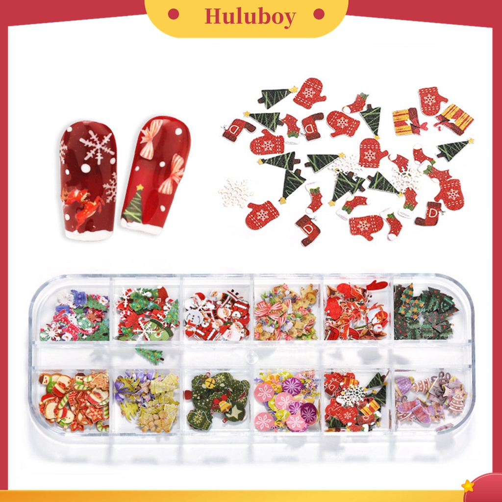 Huluboy Huluboy♡ 1 Kotak Stiker Kuku 3D Motif Kupu-Kupu Glitter 12 Warna Untuk Manicure