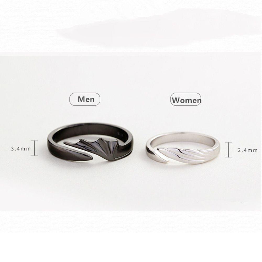 ❈ROWAN❈ Adjustable Angel And Devil Hip Hop Valentine's Day Couple Rings Rings For Women Party Fashion Jewelry Wing Feather Rings For Men Lovers Gifts Opening Ring/Multicolor