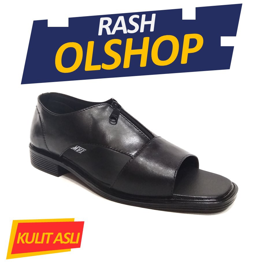 Sepatu sandal kenip pria bahan kulit asli modl sleting sepatu bapak bapak