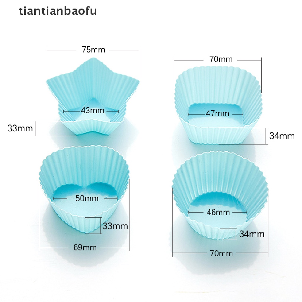 4pcs / Set Cetakan Kue Muffin Mini Bentuk Kotak Pentagonal Bulat Hati Bahan Silikon