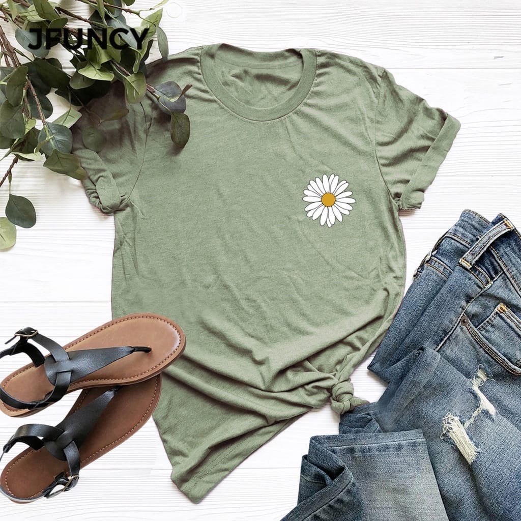 MYSTIQUE.ID-BAJU KAOS BUNGA DAISY T-SHIRT LUCU DAN AESTHETIC