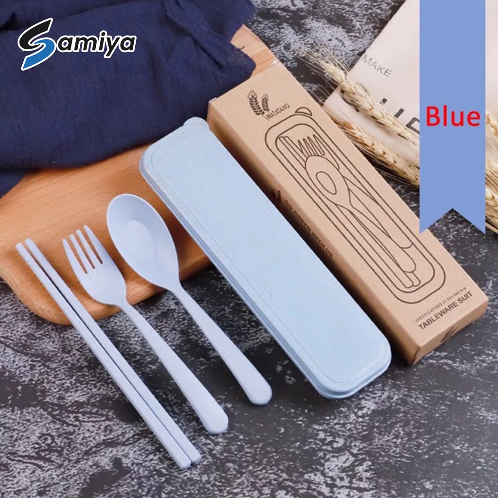 Wheat straw set sendok garpu sumpit / alat makan set sendok garpu sumpit / sendok makan anak