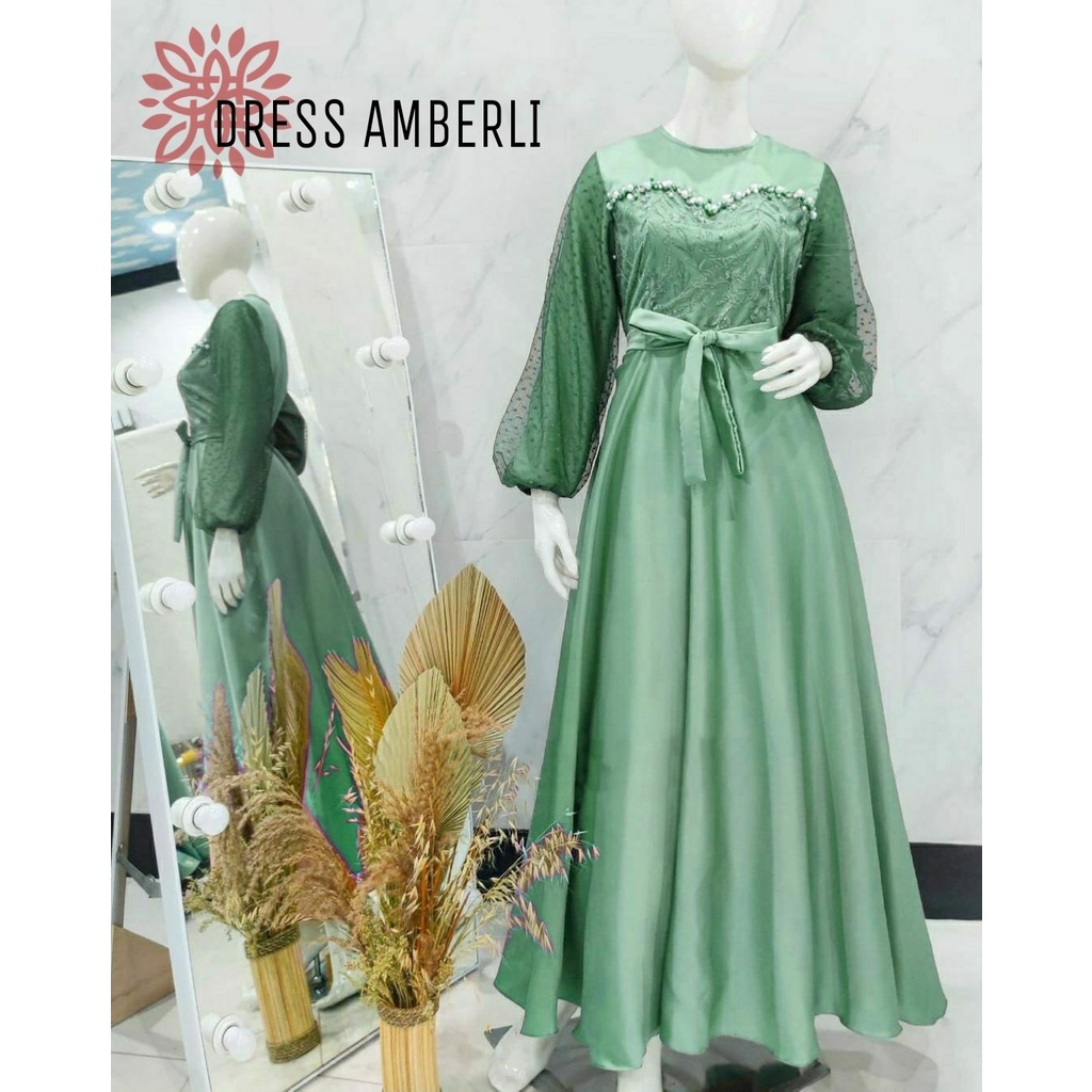 AMBERLI MAXI DRESS APP MUTIARA TEMBAK eD / BUSANA PAKAIAN KONDANGAN WANITA FASHION MUSLIM / GAMIS AMBERLY-MINT