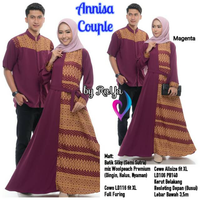 Couple gamis batik baju kemeja pria koko hem cowok ANNISA COUPLE size L XL baju kondangan-0