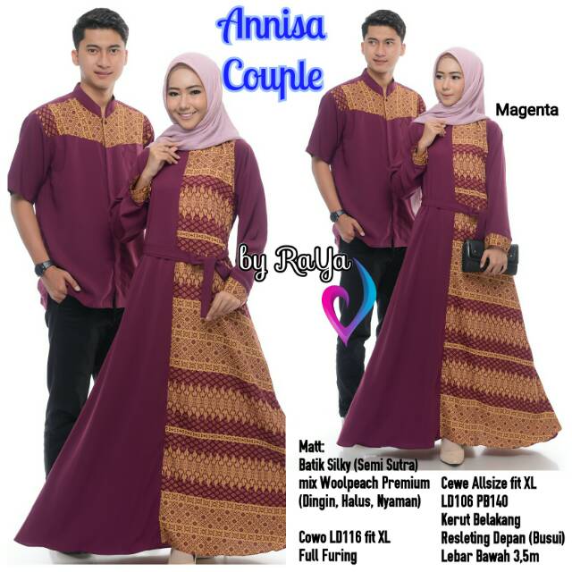 Couple gamis batik baju kemeja pria koko hem cowok ANNISA COUPLE size L XL baju kondangan