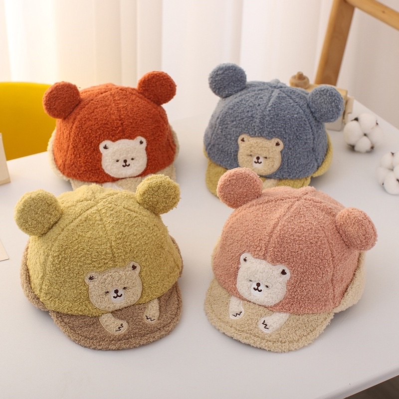 Topi Baseball Import Lipat Bahan Wol Lembut Model Beruang Bear Unisex