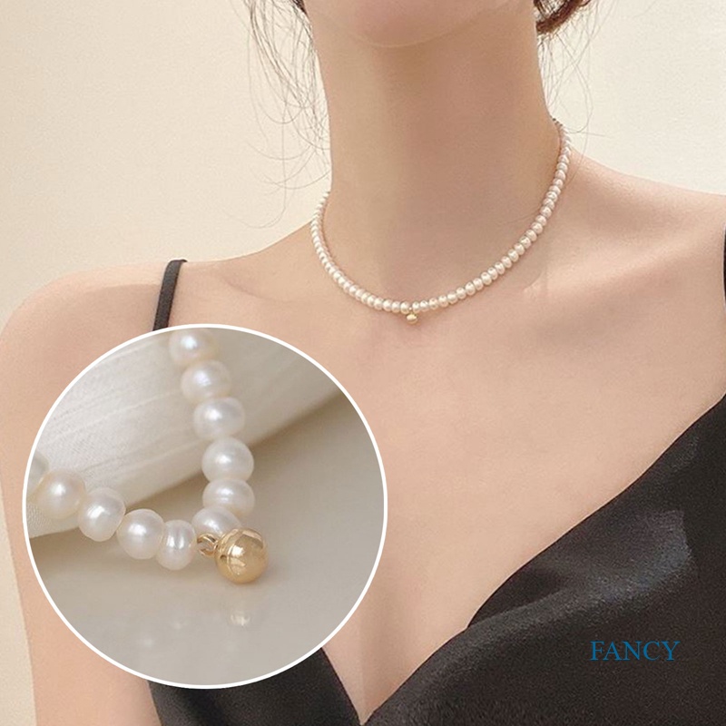 Kalung Rantai Choker Hias Liontin Mutiara Gaya Perancis Untuk Wanita