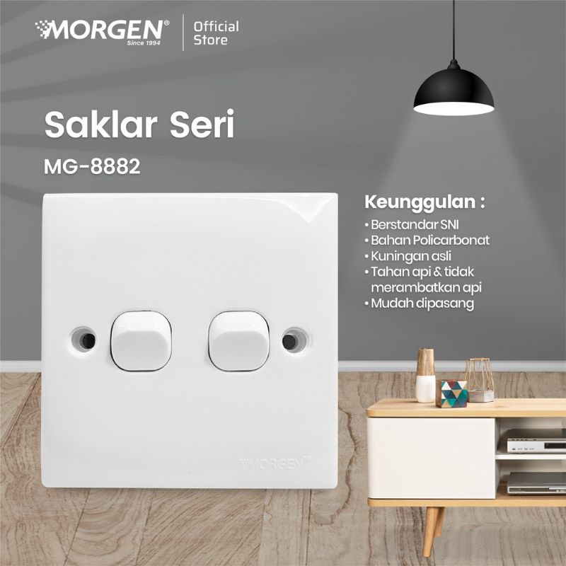 MORGEN MG-8882 SAKLAR SERI DUA GANG 1 ARAH 2 GANG 1 WAY SWITCH SNI BAGUS BERKUALITAS