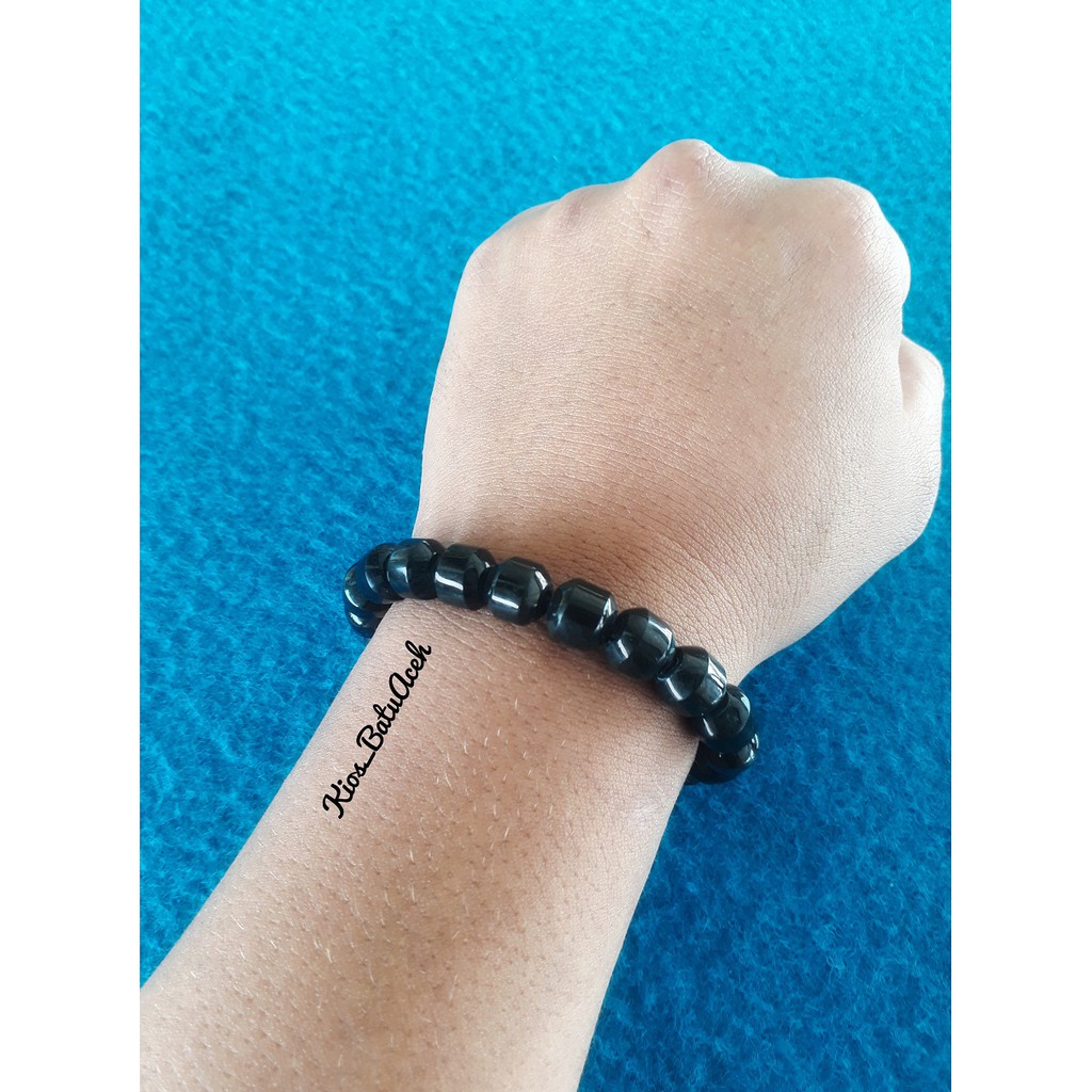 Gelang Batu Giok Hitam Black Jade Asli Aceh Original Tabung Cutting