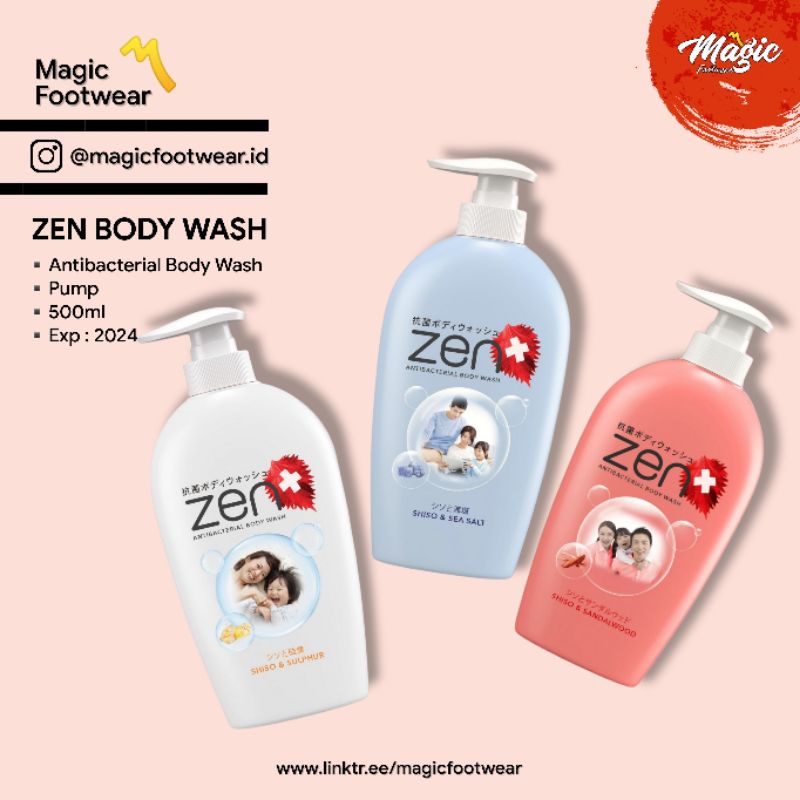 02 - Zen Antibacterial Body Wash Botol Pump 500ml - Sabun Mandi Cair Dengan Daun Shiso Merah Jepang 