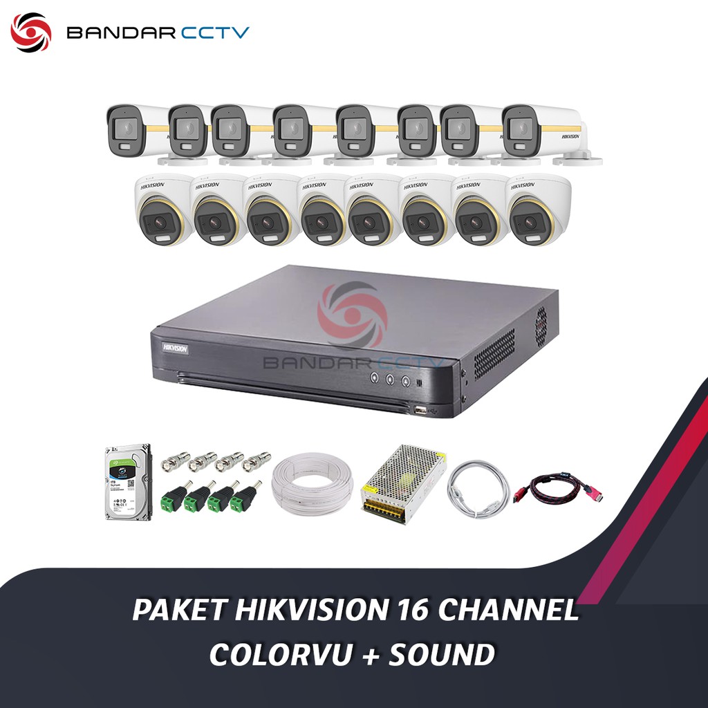 Paket Hikvision 16 channel 2MP ColorVu Plus Sound