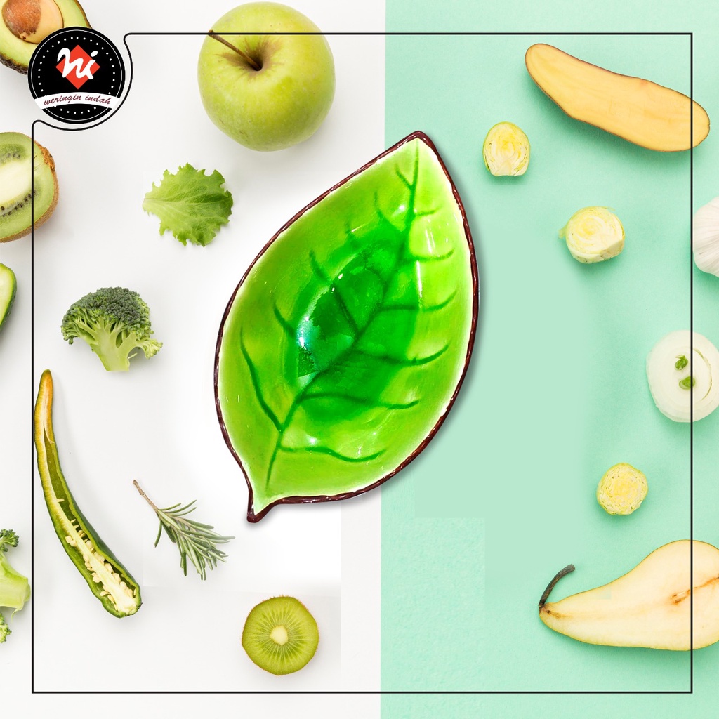 PIRING SAJI KERAMIK MOTIF DAUN P2 OVAL