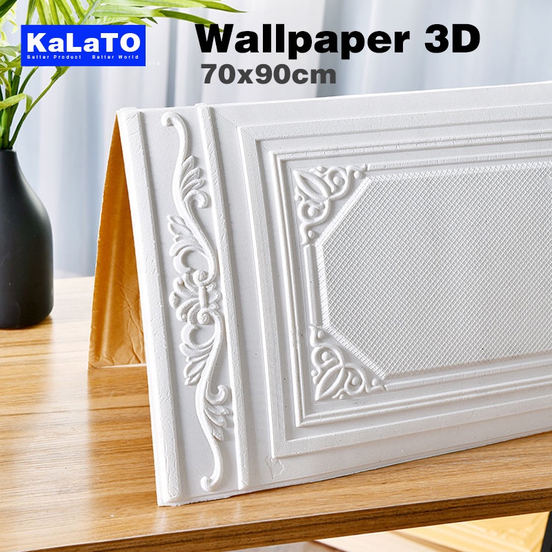 (KaLaTO) Wallpaper Foam 3D Motif Jendela Pintu Kayu Jati Putih Kayu Gold Marmer ukuran 70 x 90 CM Wallpaper 3D / Wallpaper Dinding-1
