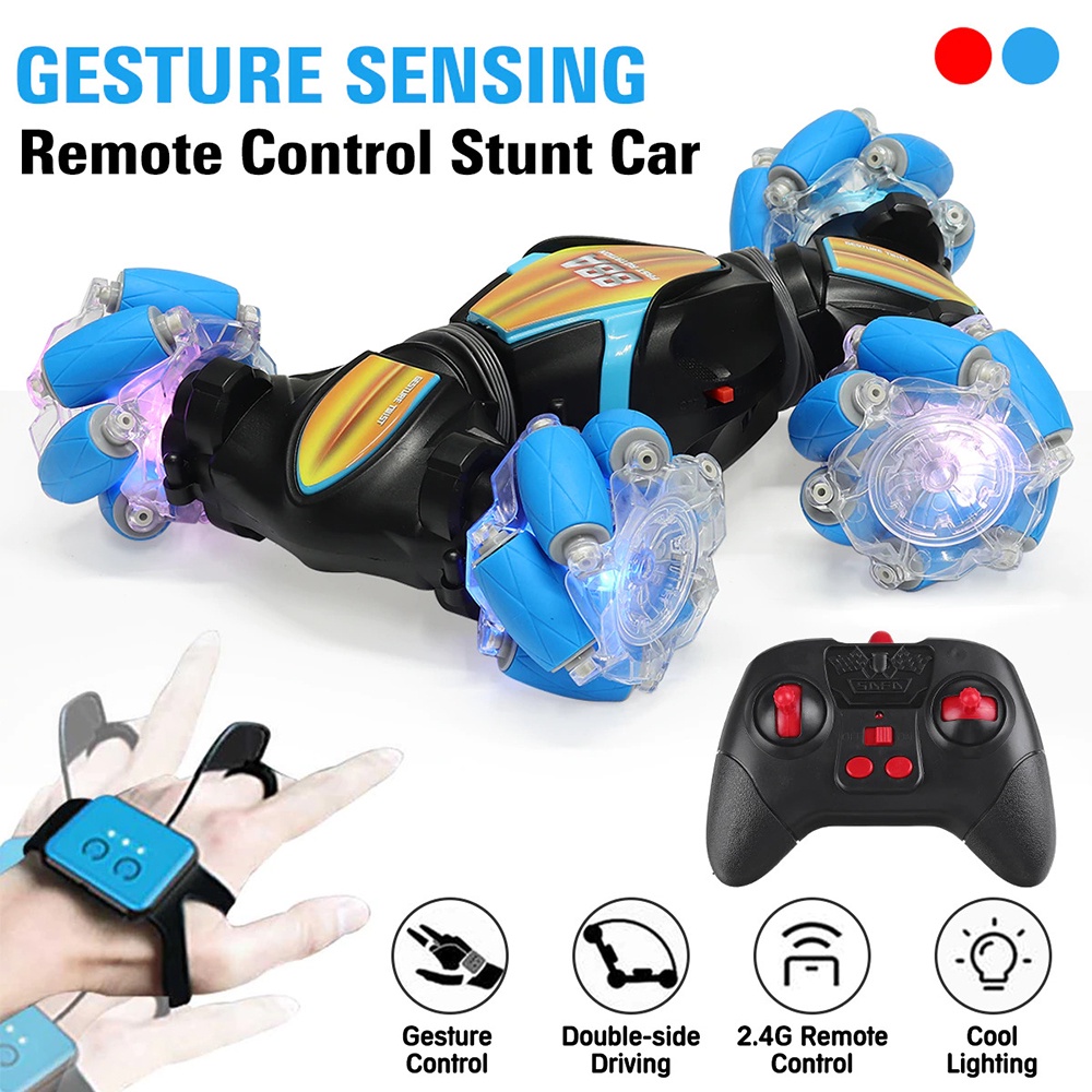 Mainan Remote Control Mobil RC Gesture Sensing Stunt Car 360 Flip - 88A - Blue