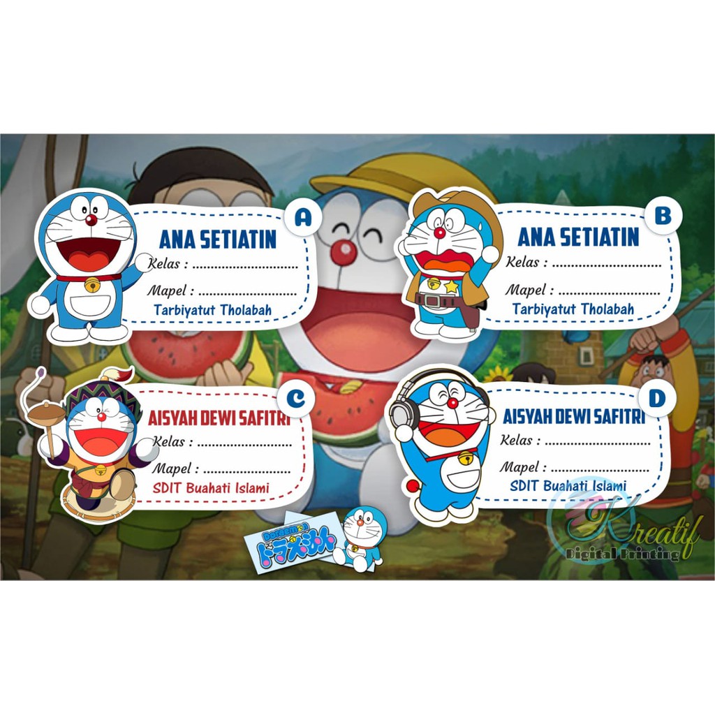 

Stiker nama sampul buku Tulis Tema Doraemon