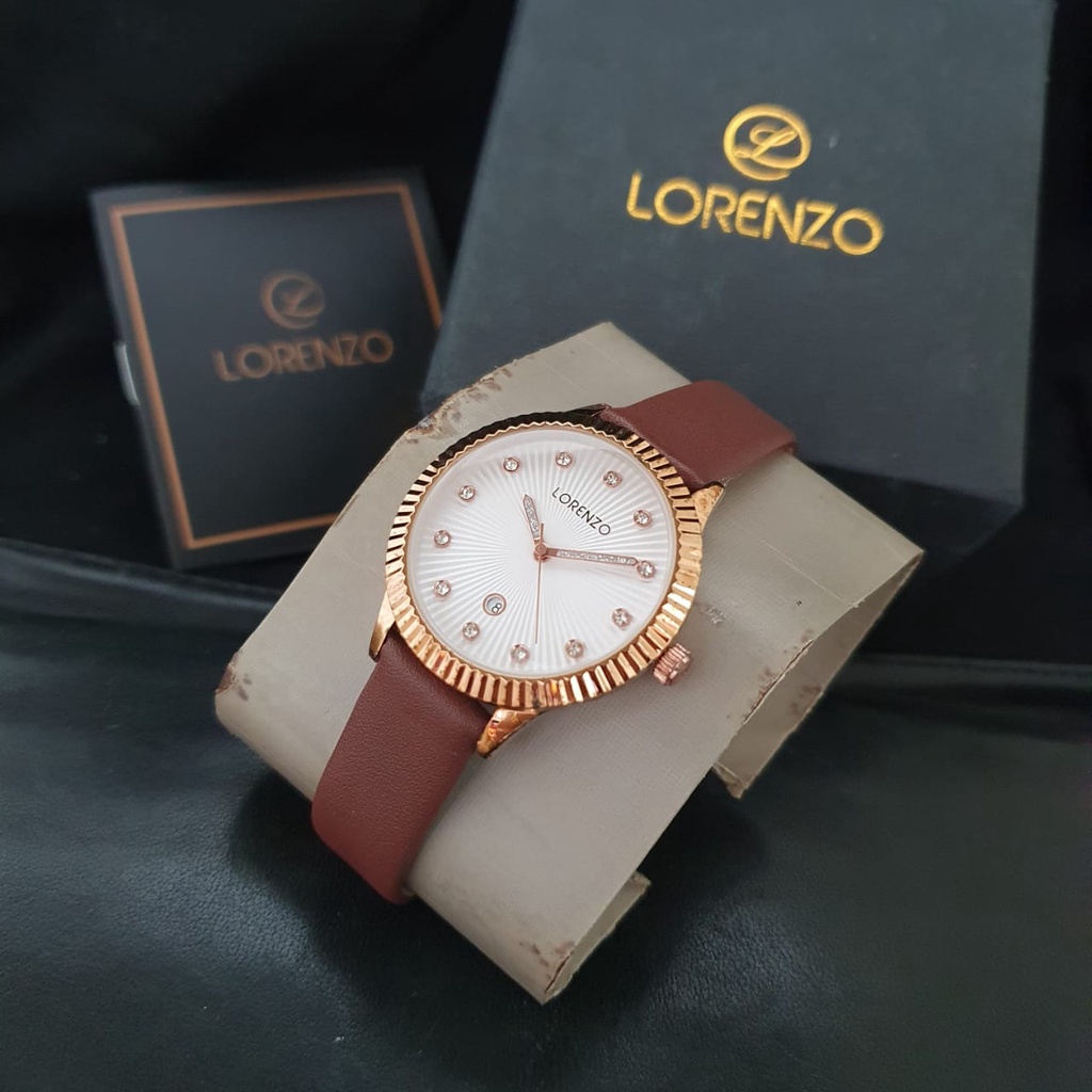 JAM TANGAN LORENZO ORIGINAL LEATHER STRAP KULIT R-1081/JAM TANGAN CEWEK TALI KULIT/LORENSI R-1081