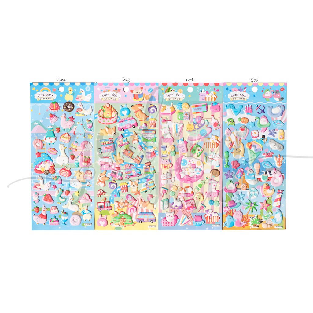 Stiker Cute Animal Puff Stiker Karakter Hewan Duck Dog Cat Seal Stiker Unik DIY Scrapbook GH 303001