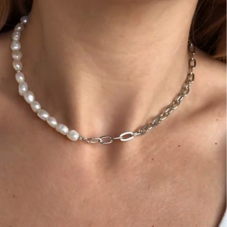 Kalung Rantai Klavikula Hias Mutiara Gaya Retro Untuk Wanita