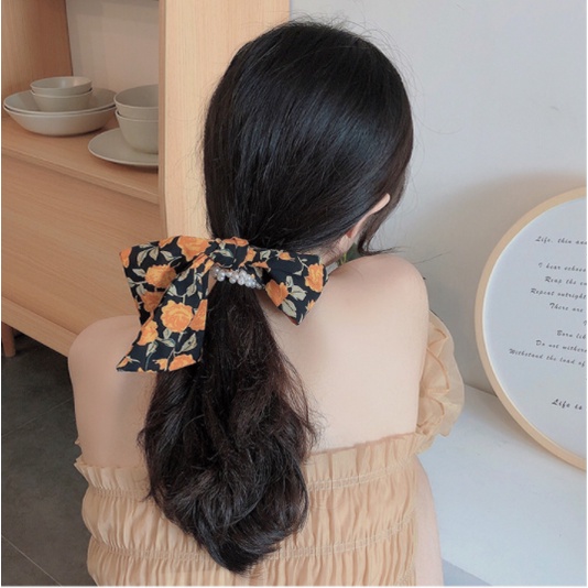 AC066 Ikat Rambut Kain Model Pita Korea Karet Rambut Mutiara dan Polos