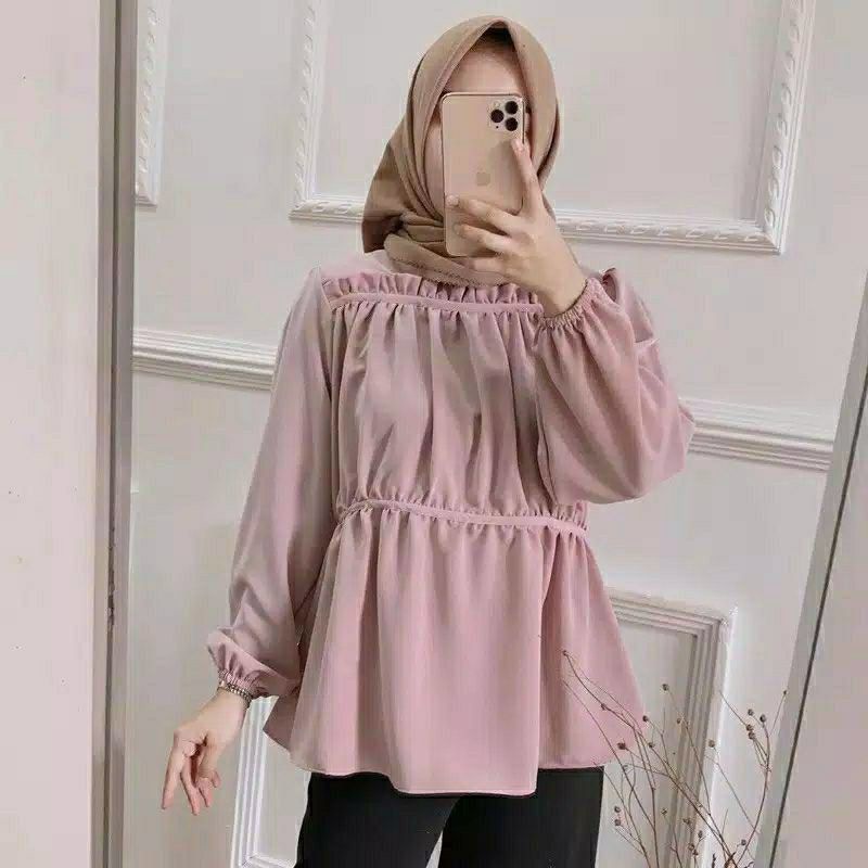 BLOUSE WANITA KOREA Atasan Blouse Kerut Serut Remaja Murah Terbari