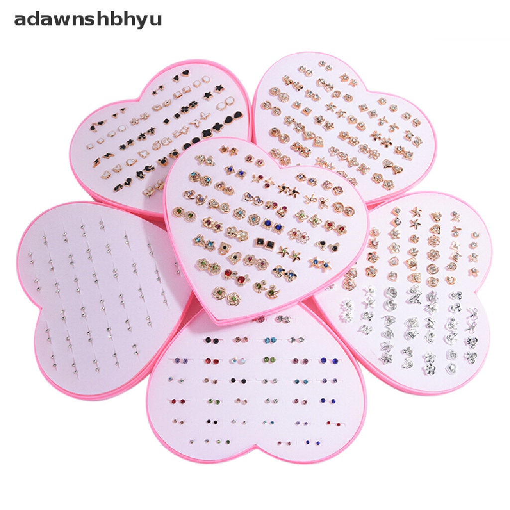 Adawnshbhyu 36pasang Fashion Wanita Gadis Kristal Diamante Bunga Stud Anting Set Perhiasan