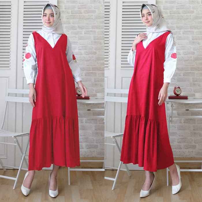 Fashion Muslim Baju Gamis Busana Muslim 121758 GAMIS WANITA BORDIR GISELLA MERAH