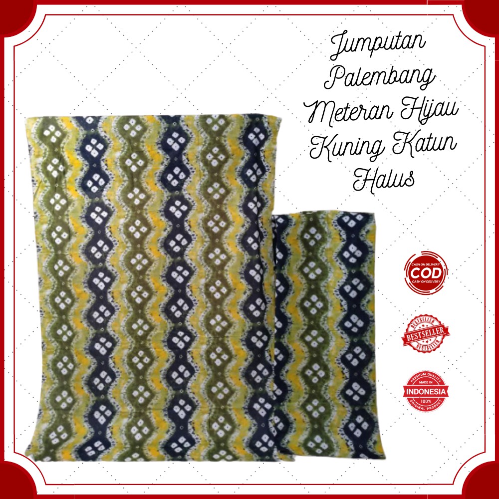 Songket Pash - Kain Jumputan Palembang Meteran Hijau Kuning Katun Halus