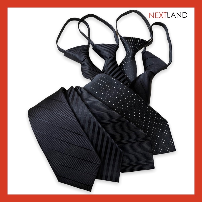 NEXTLAND Dasi Pria Dasi Hitam Dasi Instan Langsung Pakai 50cm x 7cm