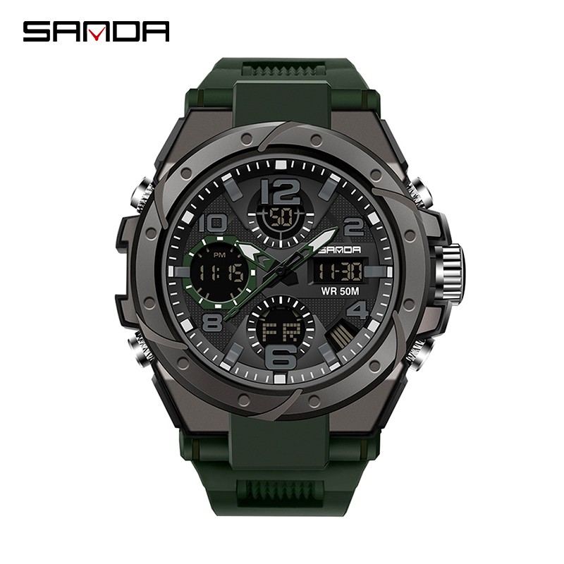 SANDA 6008 Jam Tangan Pria Digital Analog Tali Rubber Chronograph Anti Air WATCHKITE WKOS