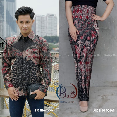 BATIK COUPLE / BAJU BATIK COUPLE / BATIK SET / SETELAN COUPLE ROK PLISKET / ROK PLISKET COUPLE KAMEJA BATIK / COUPLE MURAH / ROK PLISKET COUPLE LENGAN PANJANG / ROK BATIK PLISKET COUPLE/ MOTIF SR MARUN