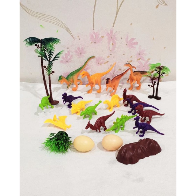 Mainan Dinosaurus Besar Kecil Karet ada Pohon dan Telur Dino