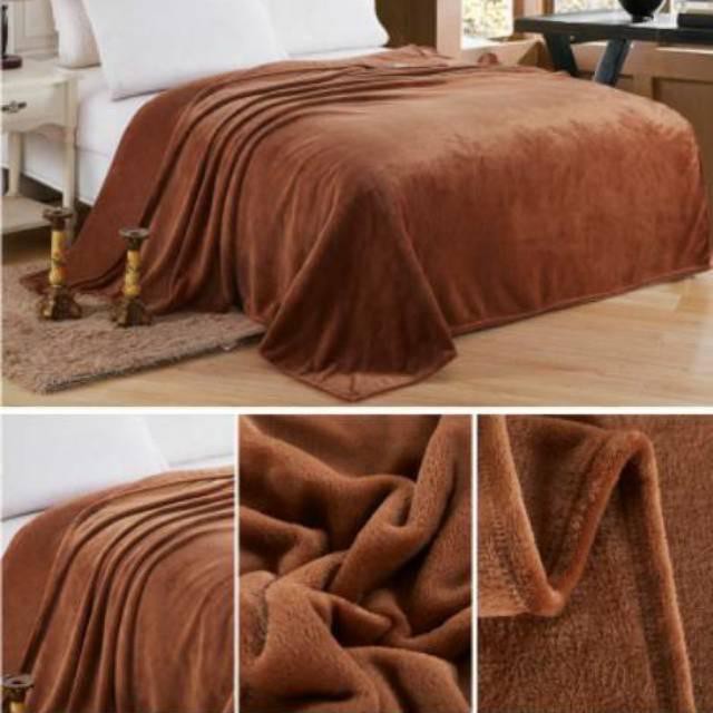 Selimut Dewasa Bulu Halus 150x200 Motif Polos Warna Coklat Super Lembut Murah Berkualitas