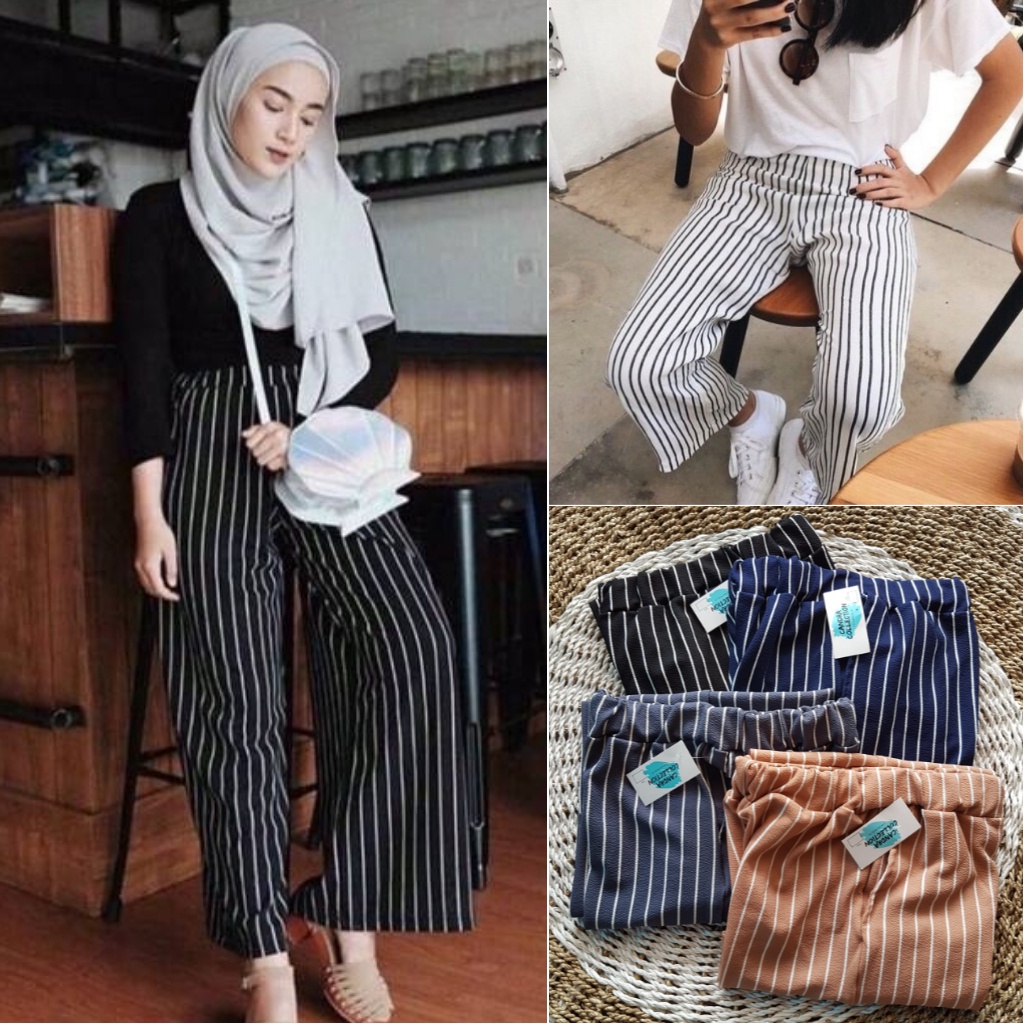 [COD] CELANA KULOT PANJANG SALUR / STIPE PANTS - celana kulot bahan crepe tebal