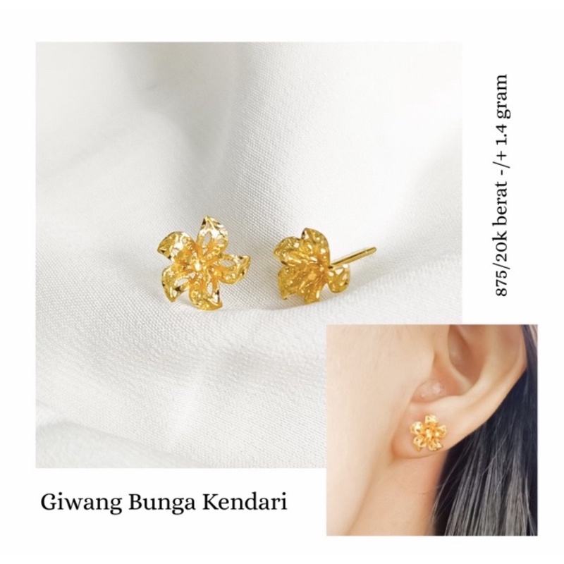Murah Giwang Kendari Bunga Emas Asli kadar 875 Elegan