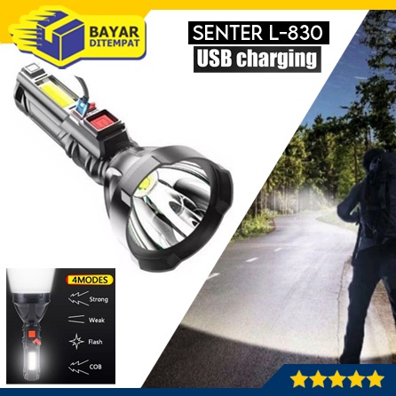 Senter L830 LED 4 MODE LED COB XPE Super Terang Plus Indikator