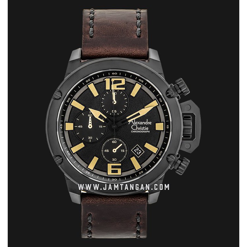 Alexandre Christie AC 6487 MC LIPBAIV Chronograph Men Black Dial Brown Leather Strap