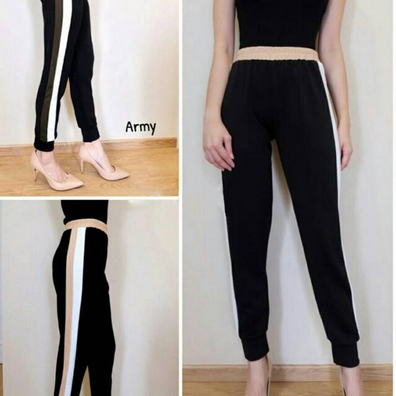 HOPYLOVY - Celana Jogger Wanita List Bahan Scuba Laila