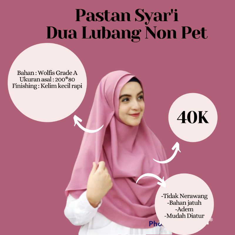 Pashmina Instan dua lubang non pet wolfis jumbo murah